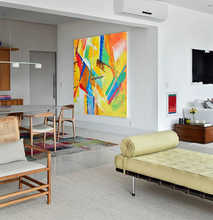 Original Artwork Extra Large Abstract Painting,Oversized Palette Knife Painting Contemporary Art On Canvas,Huge Abstract Canvas Art,Yellow,Light Green,Red,Blue,Pink.etc